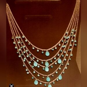 Necklace Jade Color Ornaments, Silver Plated, One Size